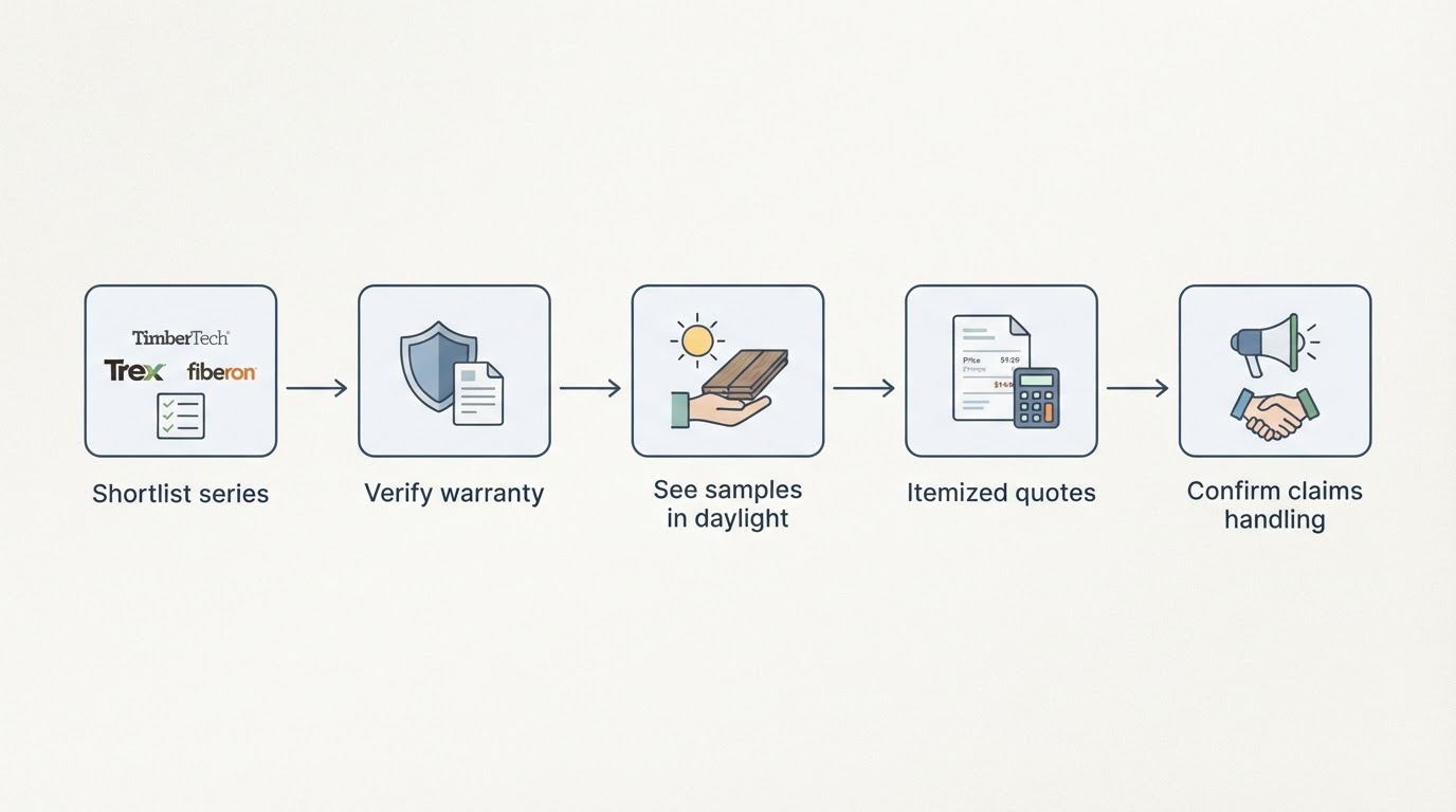 Workflow diagram for timbertech vs trex vs fiberon.